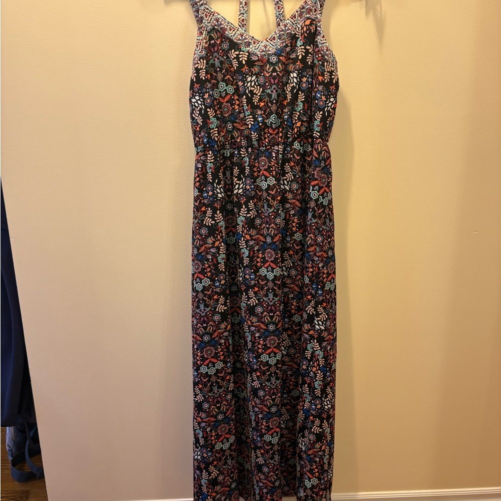 Xhilaration Black Maxi Dress with Multicolor Floral Print